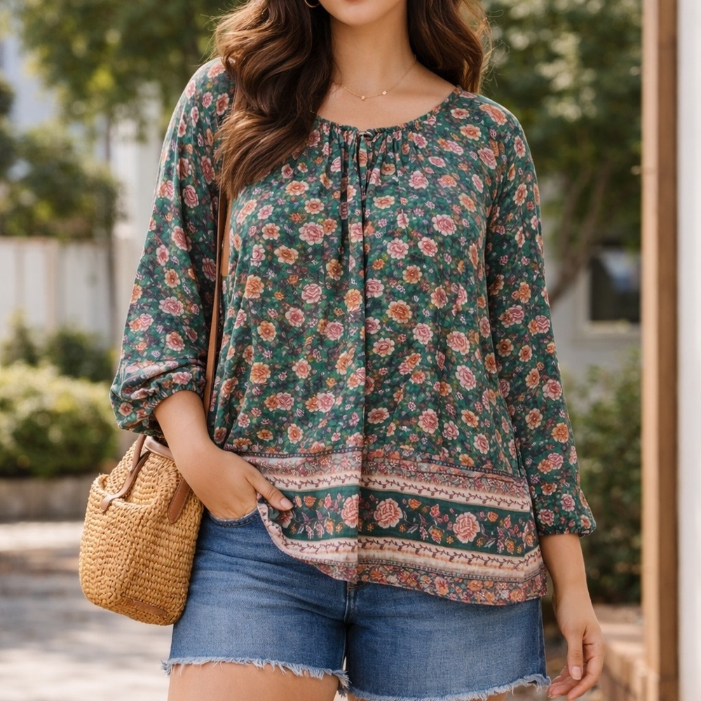 Lauren Conrad Women’s Floral Peasant Blouse Size XL